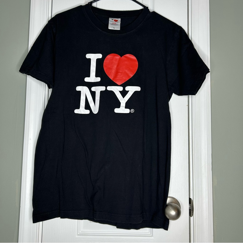 Official I Love NY Black Crewneck Tee-Shirt Unisex L 100% Cotton USA Mens Womens